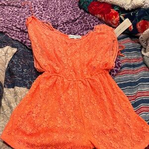 Almost Famous Neon Orange Lace Romper perfect for Coachella